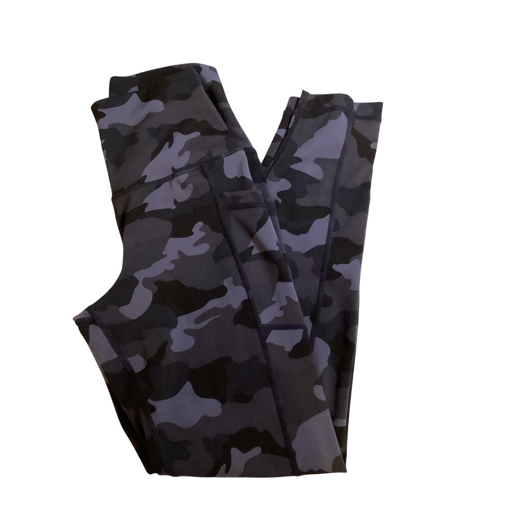 90 Degree by Reflex Womens Camo Leggings High Waist Pocket Purple Black Small